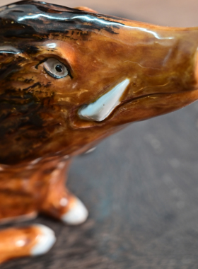 日本回流野猪陶甬装饰侘寂风摆件带原盒