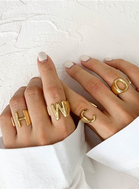 SRCOI Hollow A-Z Letter Gold Color Metal Adjustable Opening