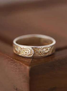 999足银平安喜乐实心描金戒指