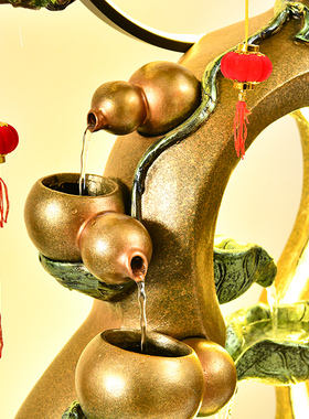 新中式复古落地葫芦流水喷泉客厅