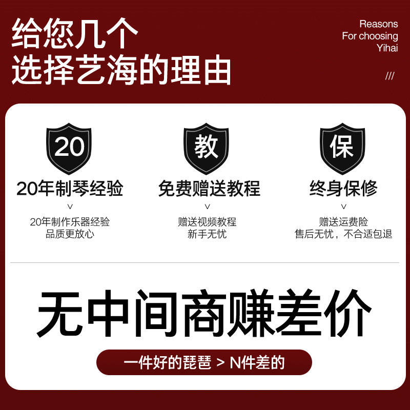 高档艺海琵琶乐器儿童成人初学者专业初学入门考级专用中号琵笆花 - 图2