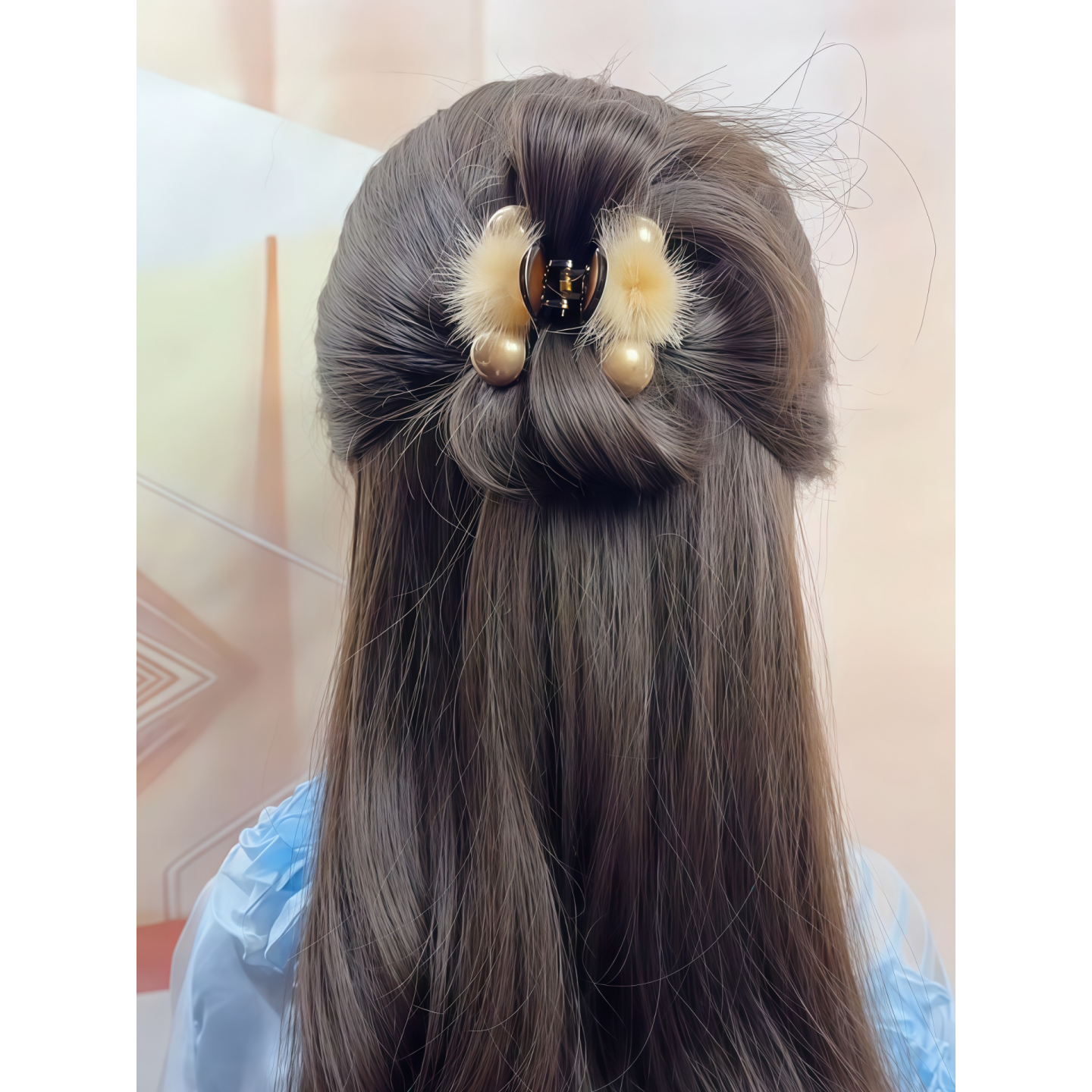 珍珠毛球半扎发抓夹女秋冬毛毛后脑勺盘发发夹刘海夹马尾夹子头饰,淘宝优惠券,粉丝福利购,淘宝优惠卷