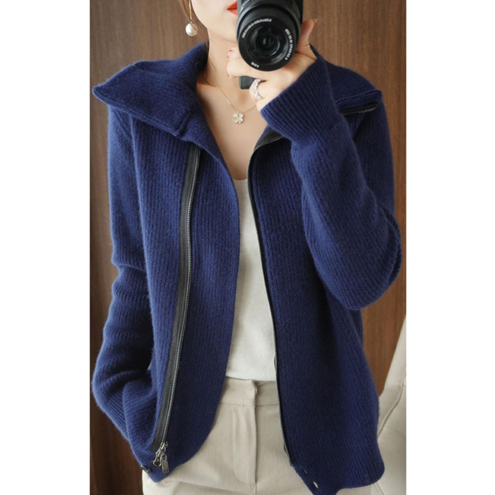 JOYIASS法国女装品牌折扣撤柜时尚针织衫立领拉炼开衫外套女 - 图1