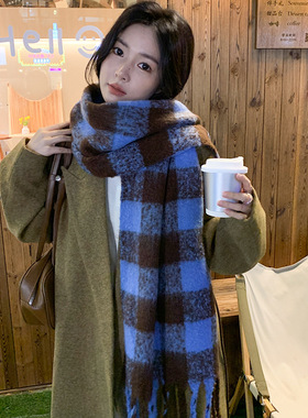 GW26新款格子围巾女秋冬保暖软糯加厚围脖学生两用品质感披肩