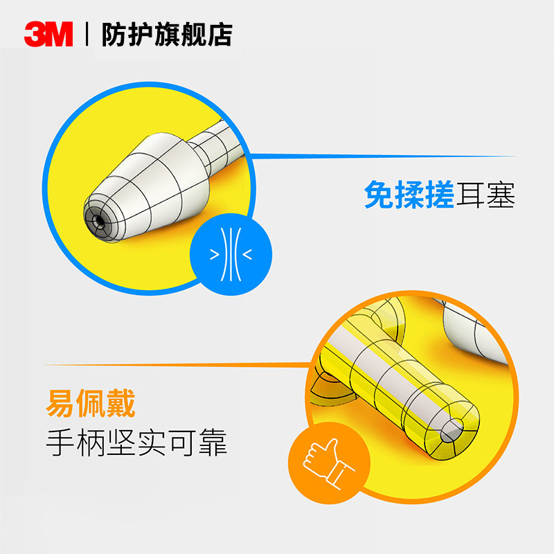 3M耳塞新款328-1000/328-1001高降噪泡棉免揉搓隔音耳塞单手佩戴 - 图0