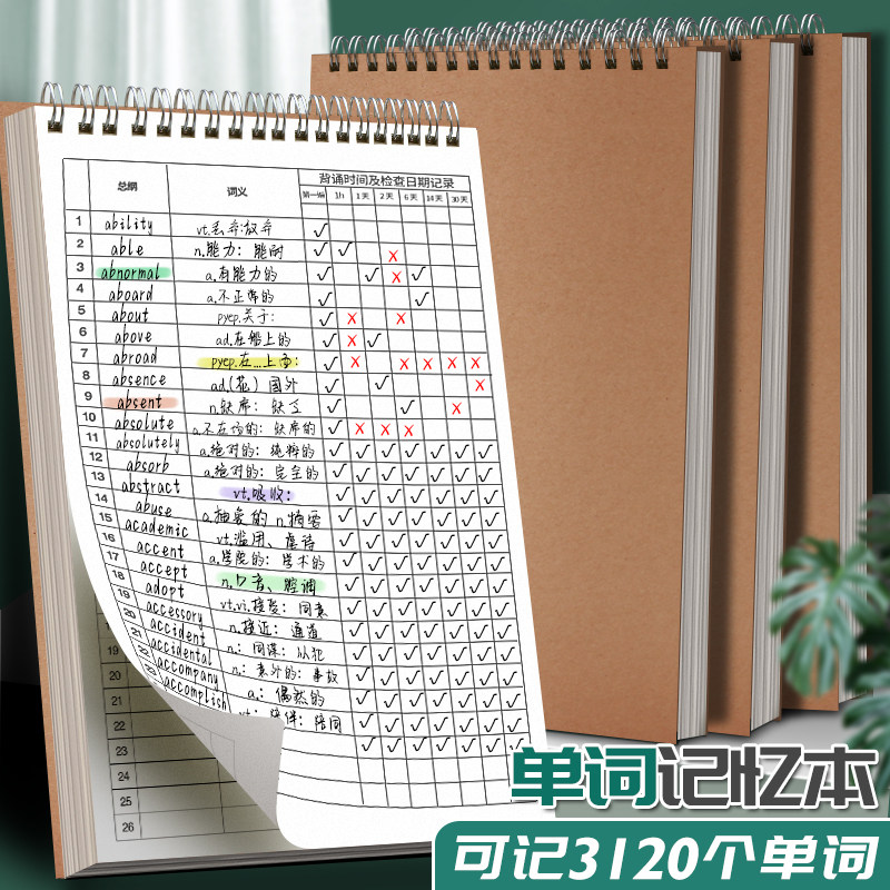 英语单词本艾宾浩斯记忆本大学生四六级背考研默写记背神奇生词纸笔记本记忆本便携专升本词汇初中高中英语本