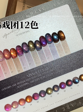 语菲老师优选伈柚里马戏团猫眼12色带色板美甲店秋冬特色小套胶