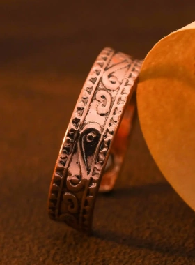 欧美热卖红铜磁铁复古时尚戒指高级感雕刻花纹图腾开口指环