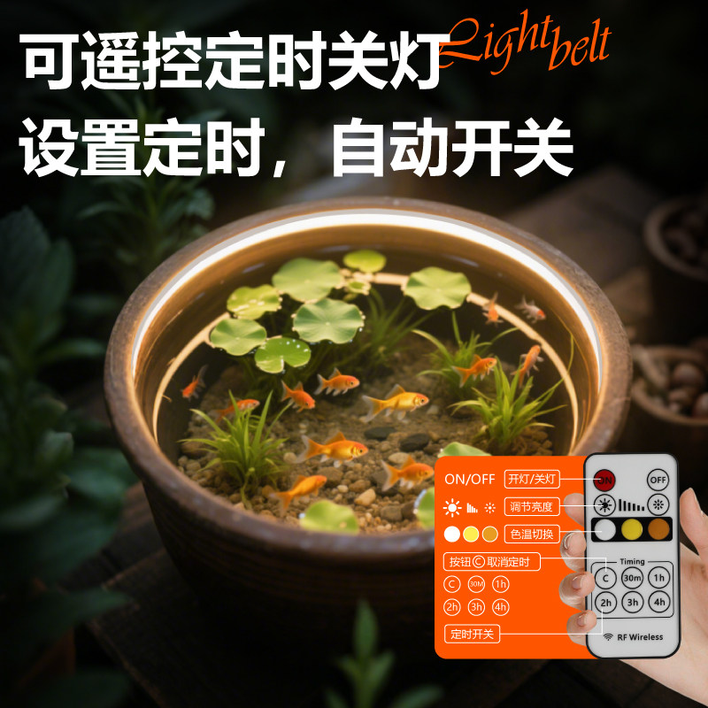 三色灯带全光谱充电自粘遥控古法养鱼陶瓷水缸水池充电款免插电灯,淘宝优惠券,粉丝福利购,淘宝优惠卷