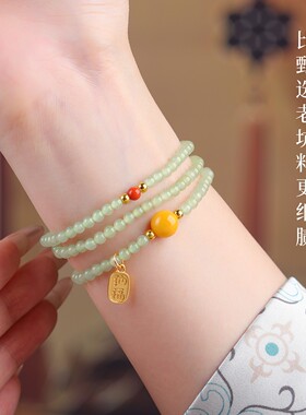 保真和田玉蜜蜡三圈手串送妈妈