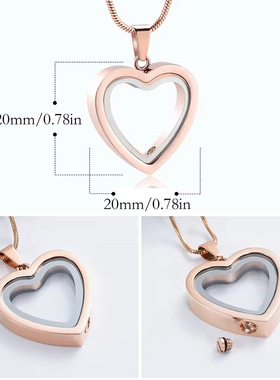 百年家事殡葬厂家不锈钢心形玻璃骨灰吊坠 纪念亲人宠物遗骨毛发