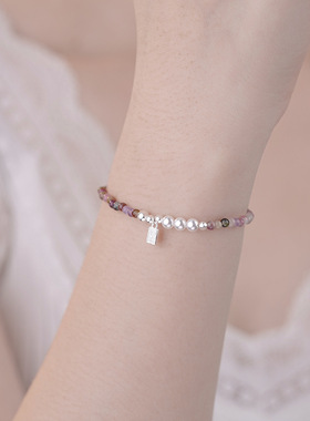 S925纯银文艺福牌碧玺珍珠手链