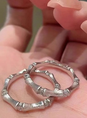 意大利中古拉丝轻奢高级感珠宝925纯银拉丝工艺锻面竹节戒指新款