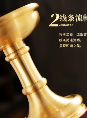 黄铜蜡烛台摆件财神招财灯一对