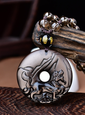 黑曜石五行卦属土坤为地缺土补土吊坠平安扣挂件麒麟钥匙扣