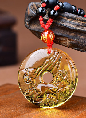 黄水晶五行卦属土坤为地缺土补土吊坠平安扣挂件麒麟钥匙扣
