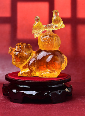 海清阁喜柿连猪琉璃摆件属虎人2026年马年生肖吉祥物客厅镇宅礼物