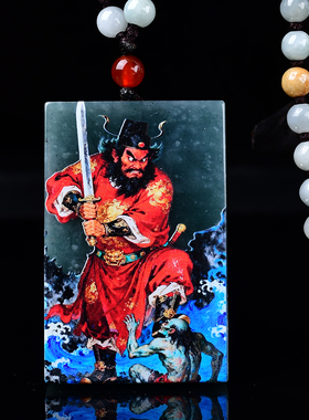 天然翡翠天师钟馗吊坠毛衣项链 男女本命年项坠挂件降魔钟馗挂坠