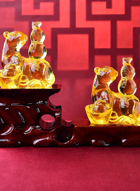 海清阁鼠运福来琉璃摆件属猴人2025年蛇年吉祥物生肖猴饰品礼物