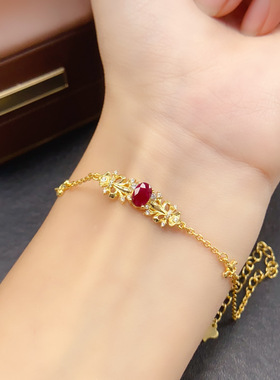 跨境天然红宝石手链女配饰小众高级感925银饰4*6时尚工厂直销