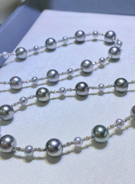 G18k金满天繁星海水珍珠项链5-6mm海水真多麻珍珠 9-10mm大溪地