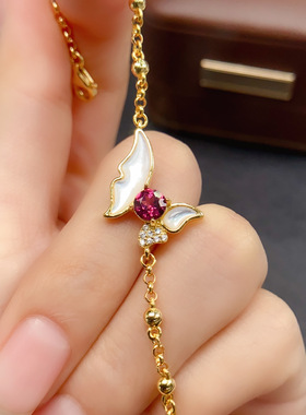 跨境亚马逊天然镁铝石榴石手链S925银主石5*5热销耳饰女设计感小