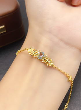 跨境天然海蓝宝手链女配饰小众高级感925银饰4*6时尚工厂直销