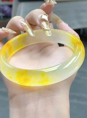 木纳黄色冰糖雪梨飘花石英岩玉手镯