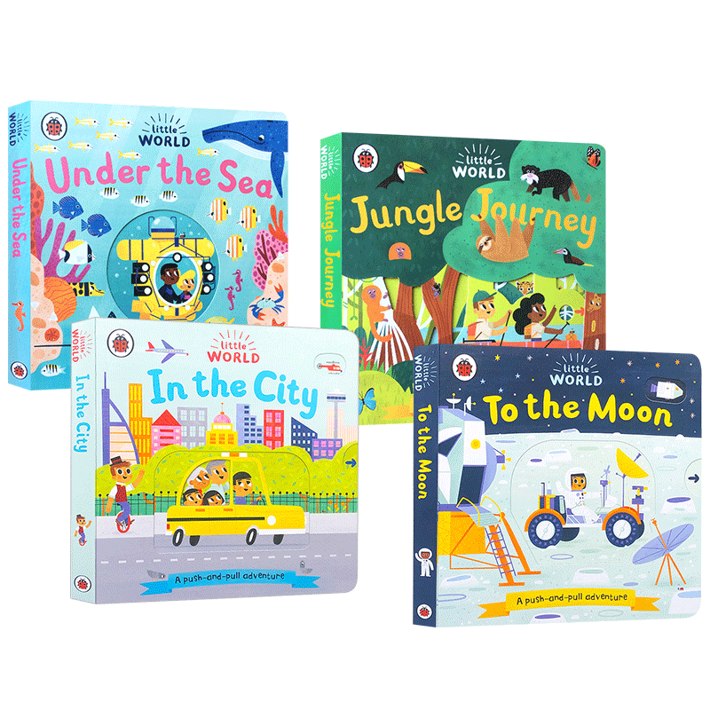 小小世界4册 纸板机关抽拉 英文原版绘本 Little World Under the Sea 海底世界 英文版幼儿英语早教启蒙纸板书 亲子共读 进口书籍