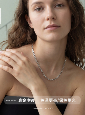夏季项链女纯银S925古巴链时尚链条颈链女高档锁骨链chocker链
