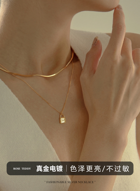 字母锁头纯银项链女真金不掉色