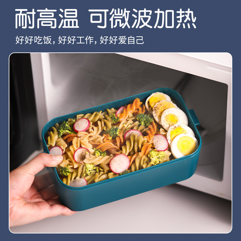 日式双层饭盒便当盒可微波炉加热餐盒套装上班族分隔户外便携轻食 - 图3