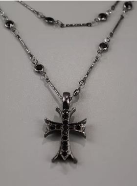 褶皱叠戴长款串珠小众黑色皮扣