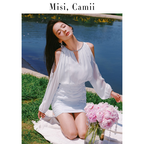 【商场同款】Misi,Camii露肩包臀裙2023春夏新款小众设计师连衣裙 - 图0