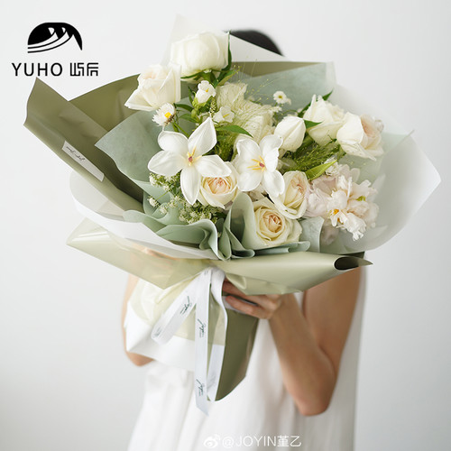 屿后 晨雾哑光单色包装纸磨砂雾面花艺包花防水花店花艺包装材料 - 图1