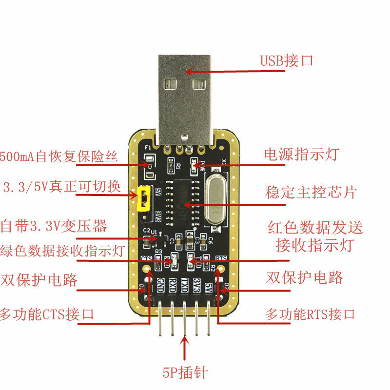 土豪金CH340 USB转TTL USB转串口模块刷机 机顶盒 路由器升级,淘宝优惠券,粉丝福利购,淘宝优惠卷