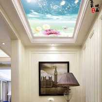 3d Natural Wind Landscape Painting Art Glass Suspended Ceiling Decoration Background Wall Aisle Xuan Light Transmission Glass Ceiling Oak