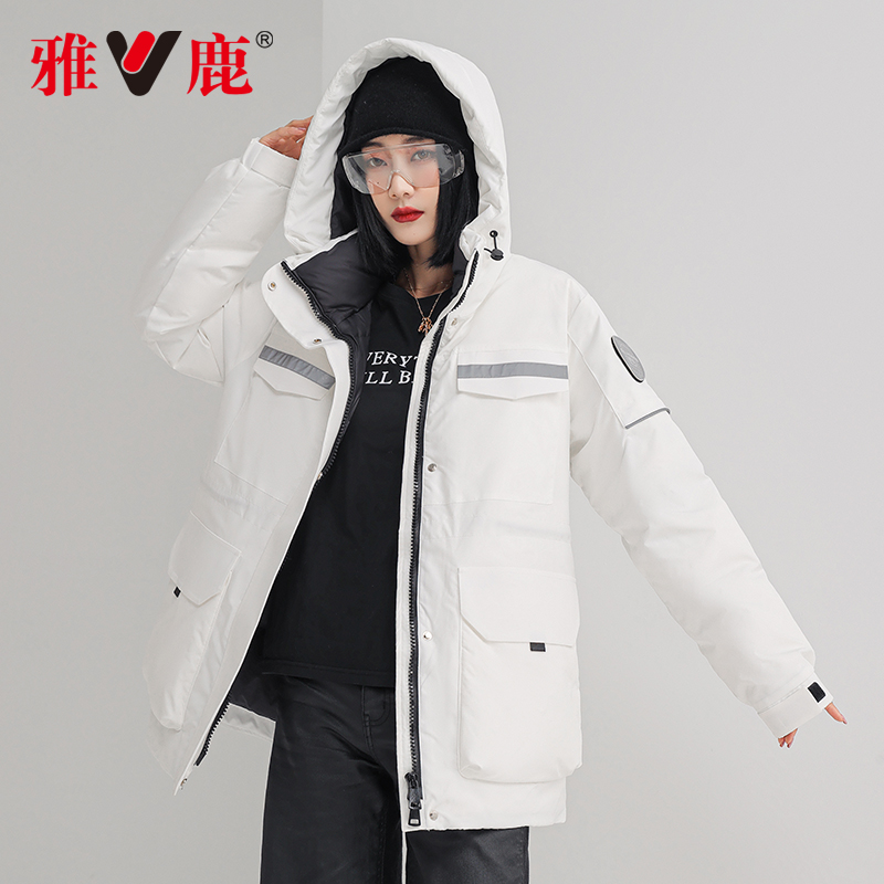 雅鹿 年冬季新款情侣款羽绒服收腰时尚黑色派克服工装风外套潮 2021 雅鹿 年冬季新款情侣款羽绒服收腰时尚黑色派克服工装风外套潮 2021
