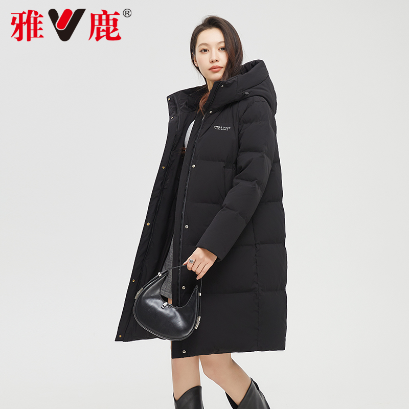 雅鹿羽绒服女冬季2024年新款中长款时尚休闲加厚米色高端保暖外套