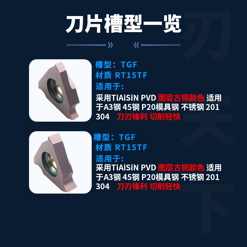 数控立卡簧槽反刀片TGF32L-195/220/265浅槽切槽刀片不锈钢车刀 - 图1