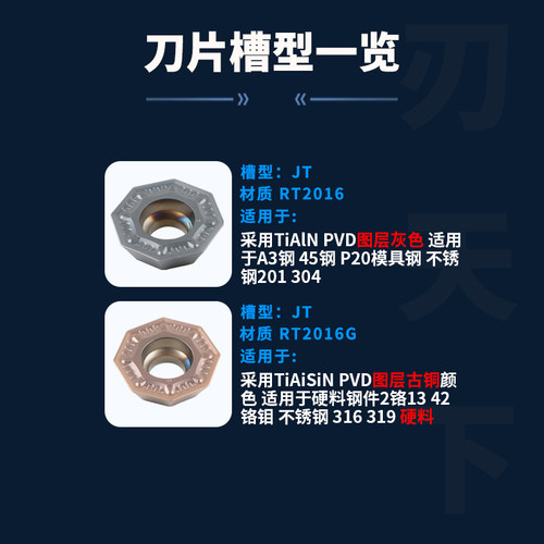 刃天下数控铣刀片OFMT05T3-JT RT2016八角刀片钢件不锈钢铸铁刀粒 - 图1