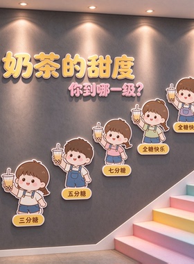 三分五分七分全糖甜度标语墙贴饮品店可爱小朋友立体墙面背景贴