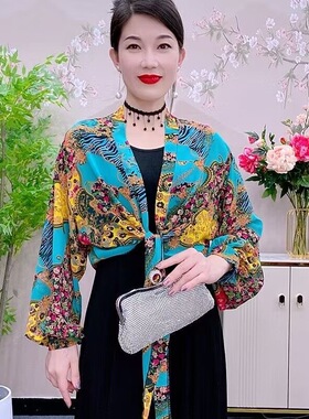 夏季新款凤尾珍珠纱开衫防晒衣薄款宽松时尚外套遮肉碎花上衣