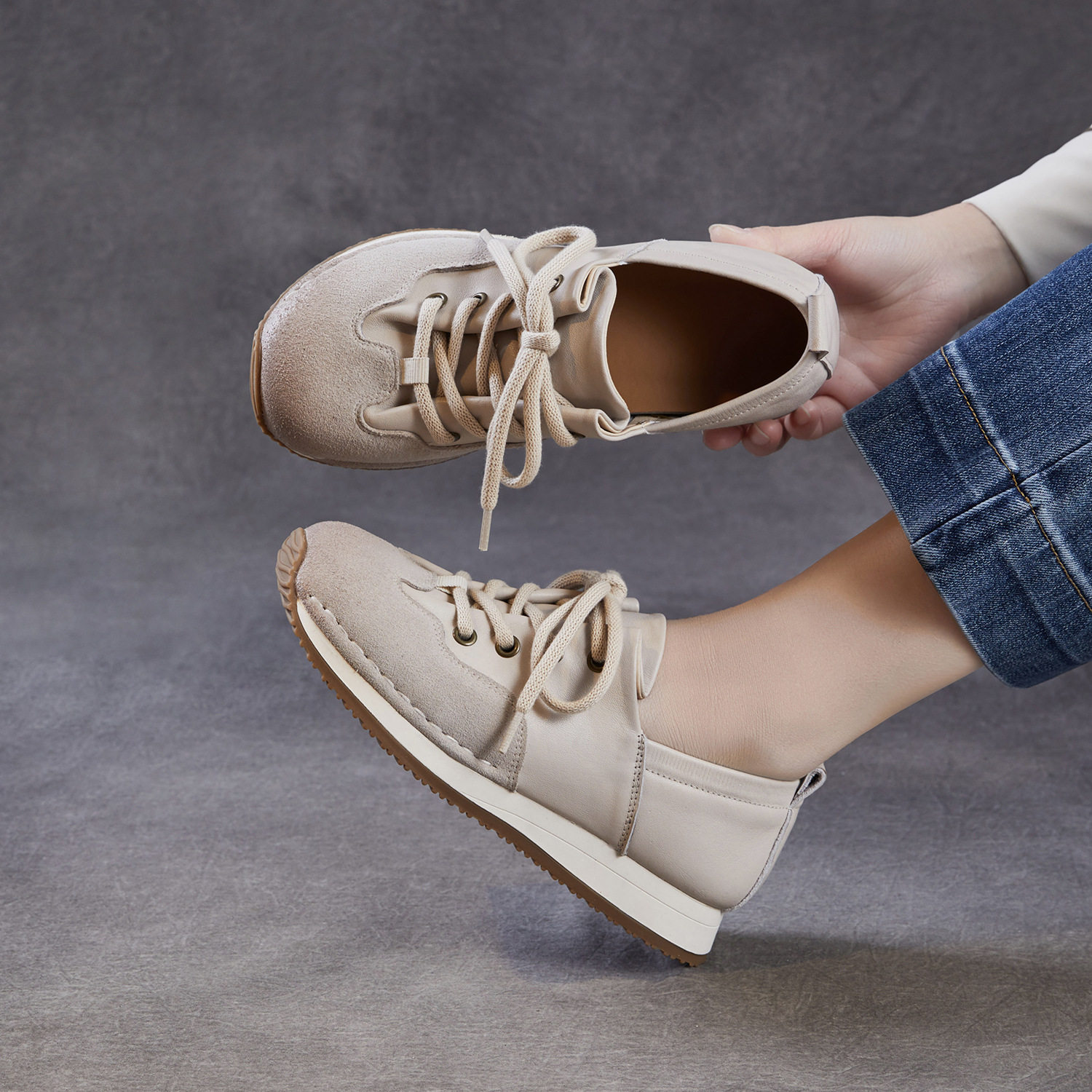 真皮德训鞋女鞋复古运动休闲鞋2026春季新款爆款系带平底百搭单鞋,淘宝优惠券,粉丝福利购,淘宝优惠卷