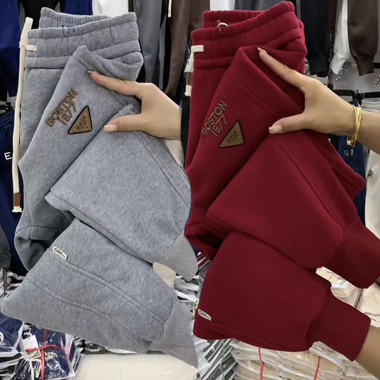 冬季新款加绒小脚休闲裤女韩版显瘦束脚哈伦裤保暖高腰运动裤