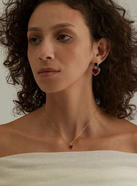 ZIVGREY纯银流动心形项链红玛瑙