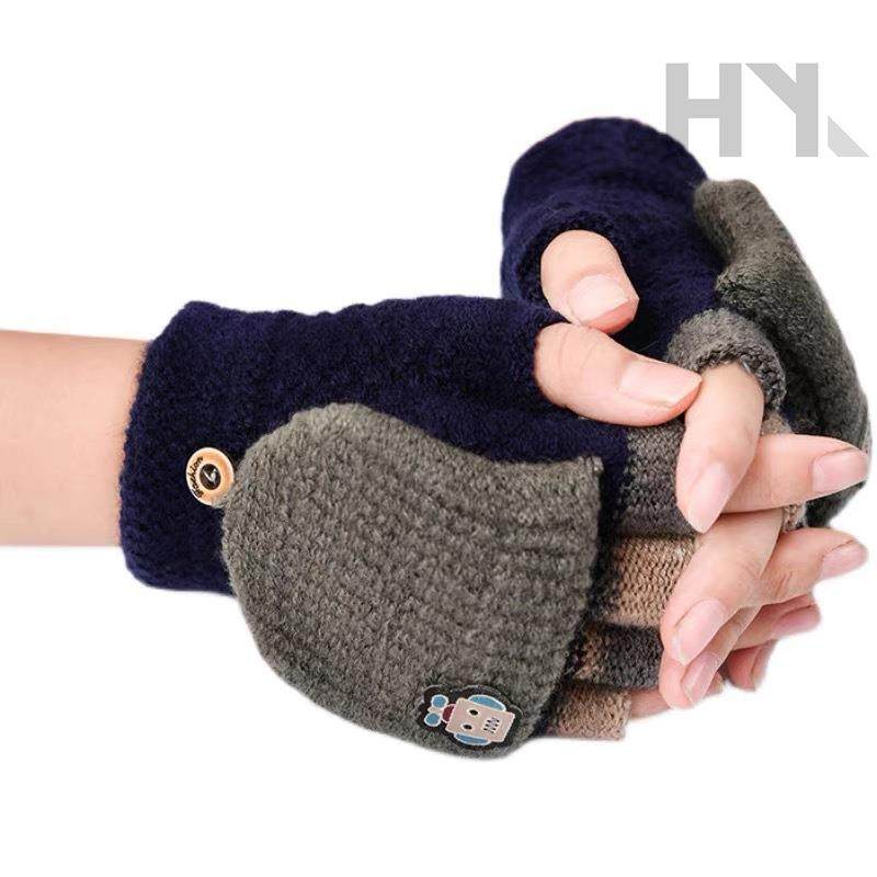 冬季保暖手套儿童骑行露指翻盖半指毛线小学生写字男童露趾手套女,淘宝优惠券,粉丝福利购,淘宝优惠卷