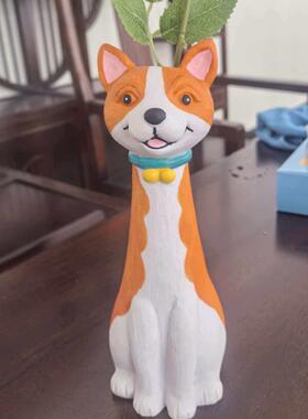热销萌宠长劲狗花瓶 创意搪胶桌面摆件 跨境家居装饰工艺品