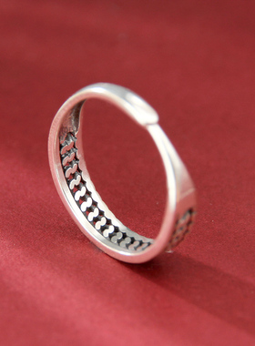 925银时尚个性复古链条戒指男女