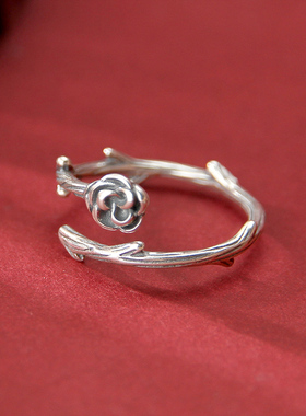 925银创意带刺玫瑰戒指时尚个性